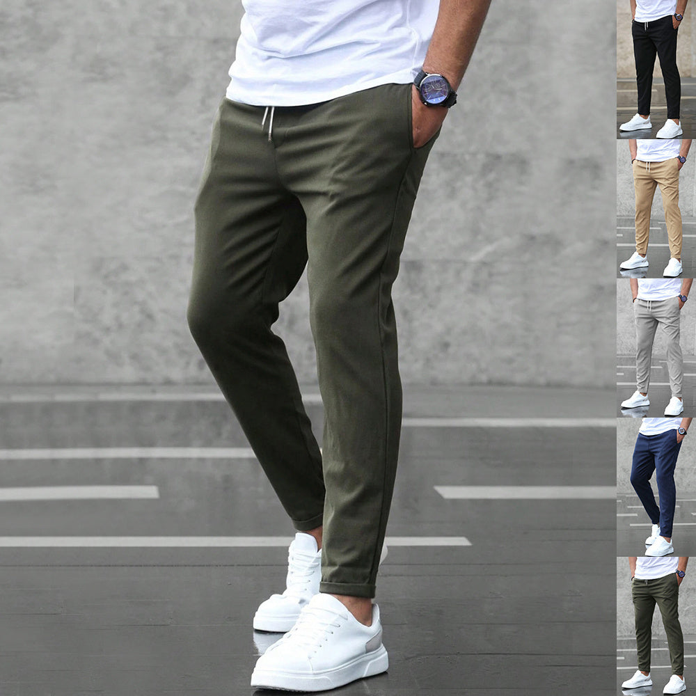 Men’s Slim Fit Casual Pants With Drawstring & Pockets