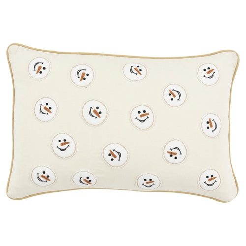 14" X 20" Beige and White Christmas Cotton Pillow With Applique,