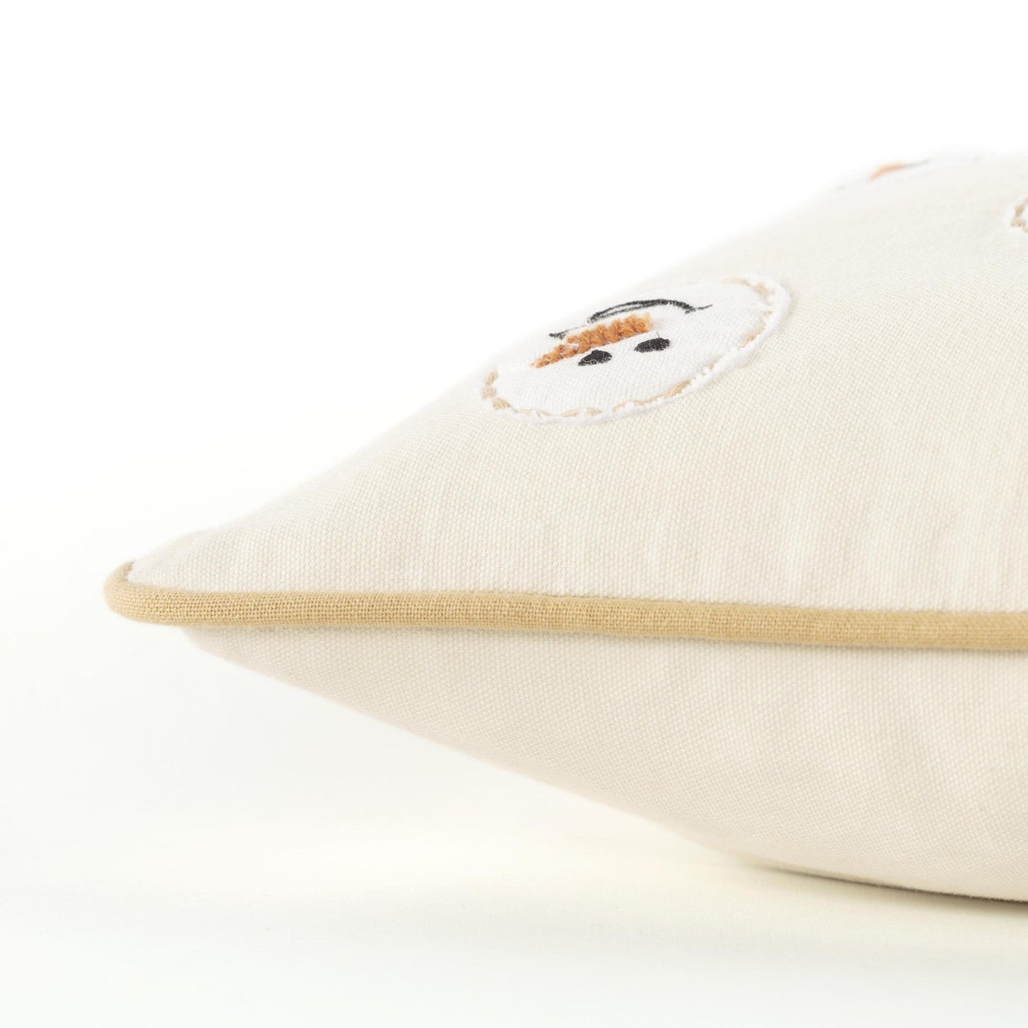 14" X 20" Beige and White Christmas Cotton Pillow With Applique,