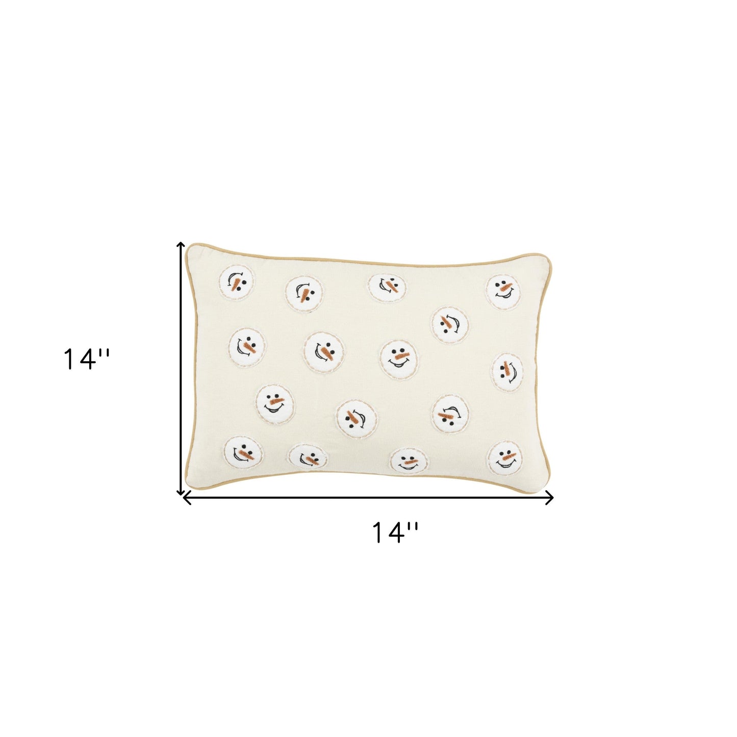 14" X 20" Beige and White Christmas Cotton Pillow With Applique,