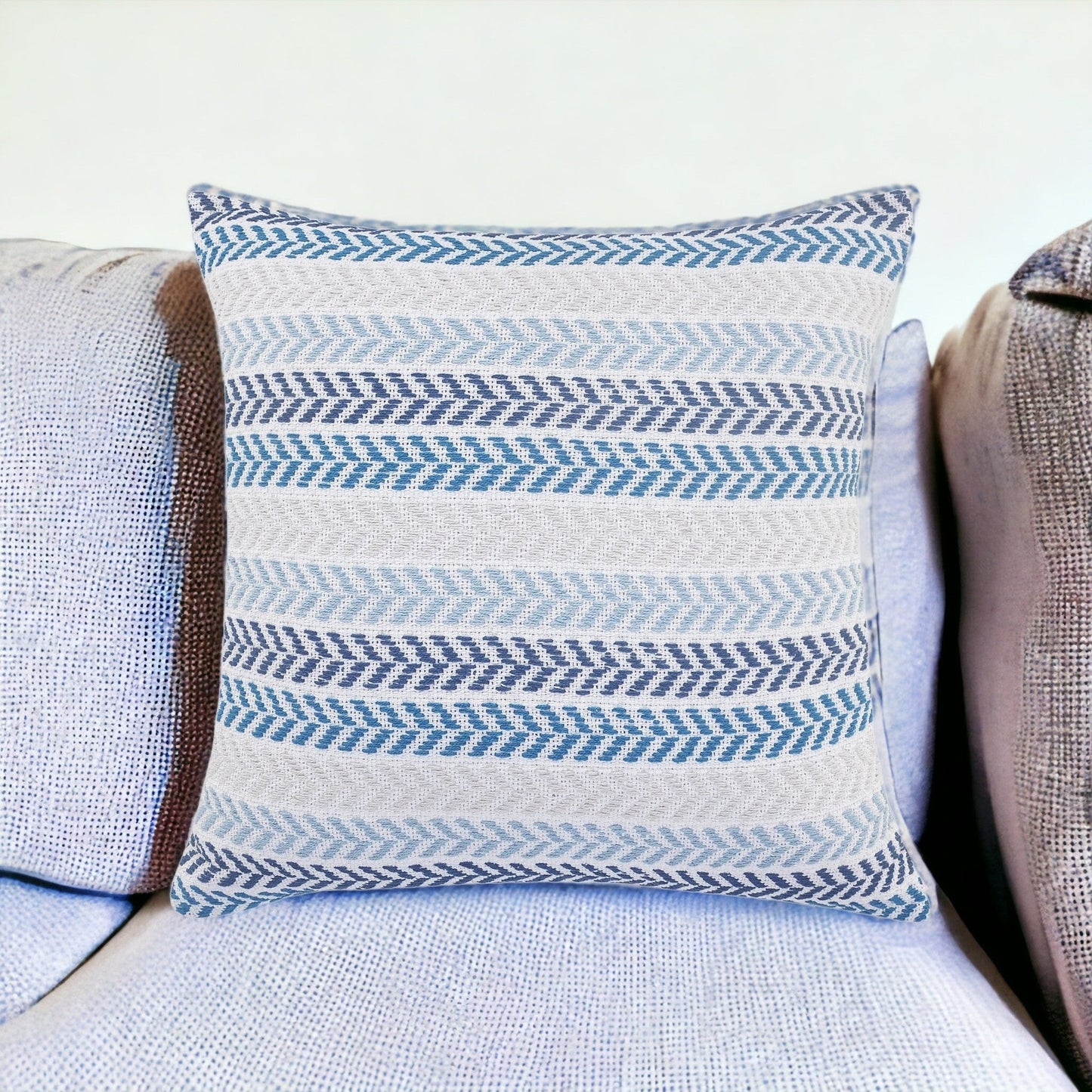 Set of Four 18" X 18" Yellow Beach Chevron Cotton Zippered Pillow