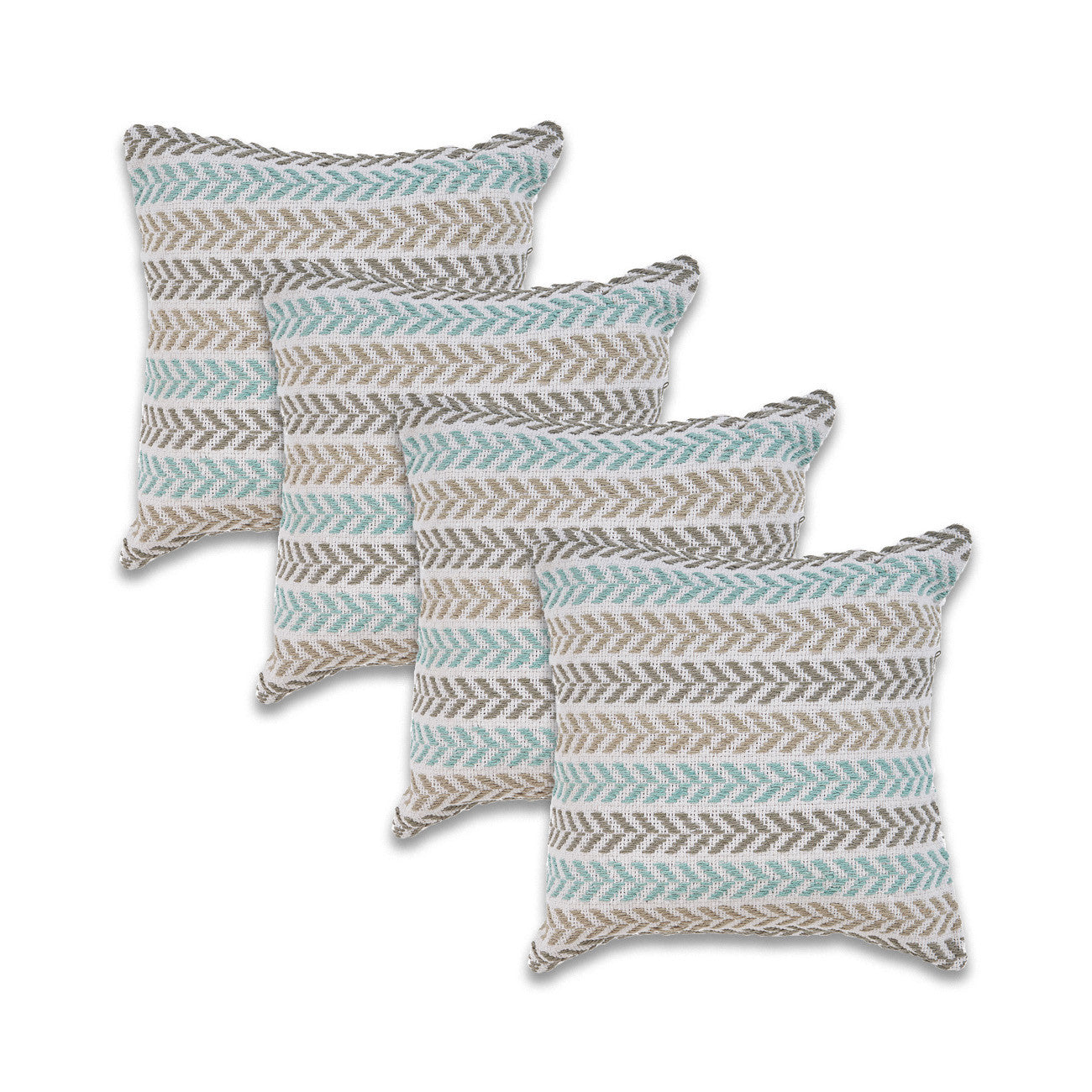Set of Four 18" X 18" Yellow Beach Chevron Cotton Zippered Pillow