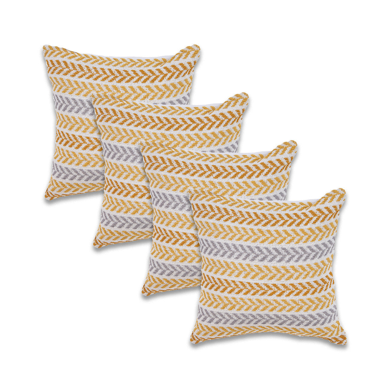 Set of Four 18" X 18" Yellow Beach Chevron Cotton Zippered Pillow