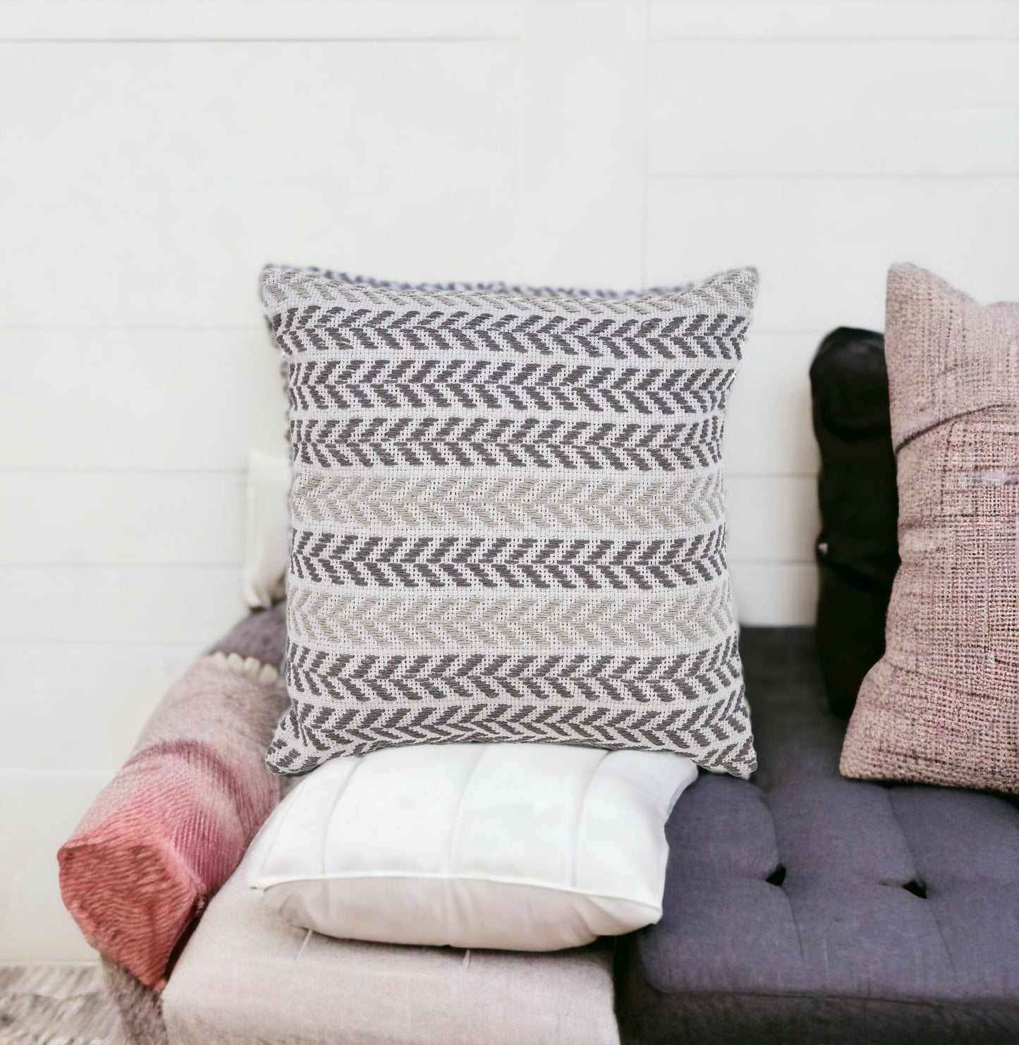Set of Four 18" X 18" Yellow Beach Chevron Cotton Zippered Pillow