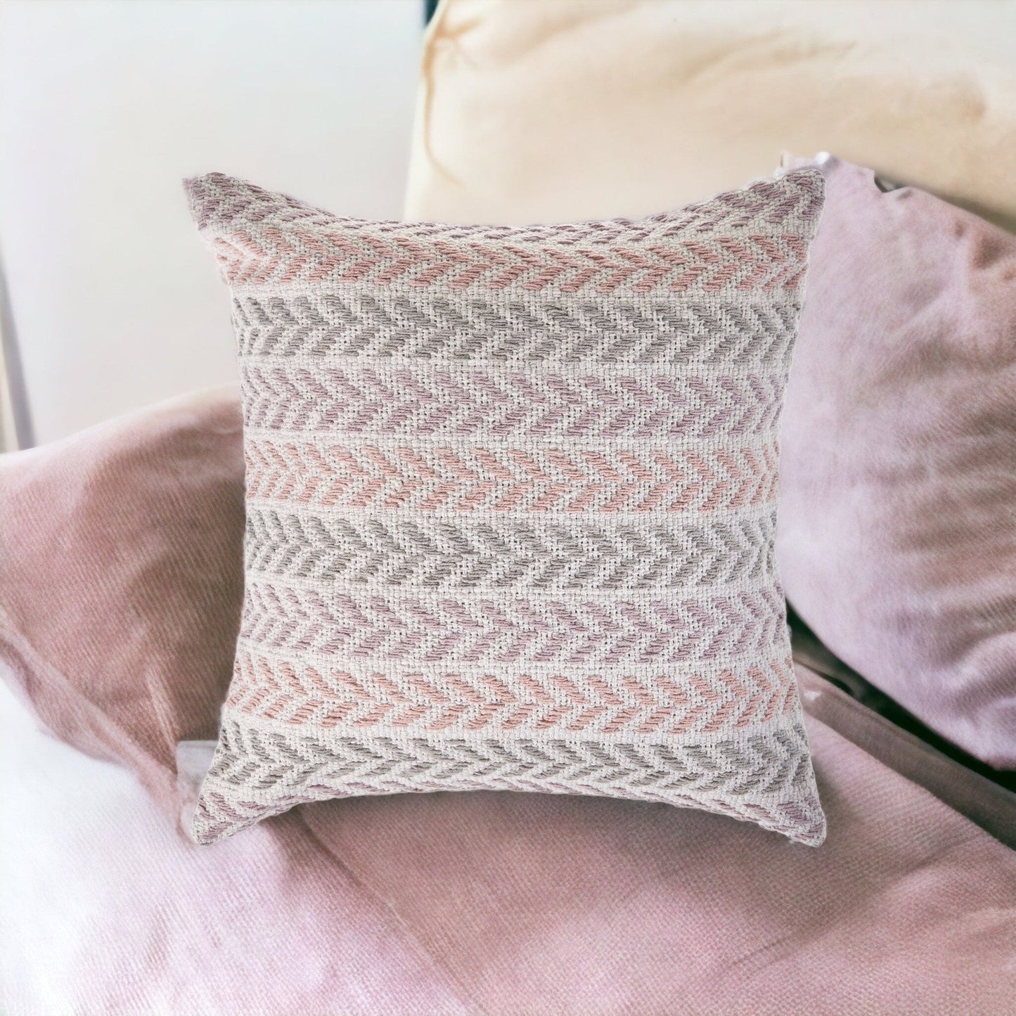 Set of Four 18" X 18" Yellow Beach Chevron Cotton Zippered Pillow