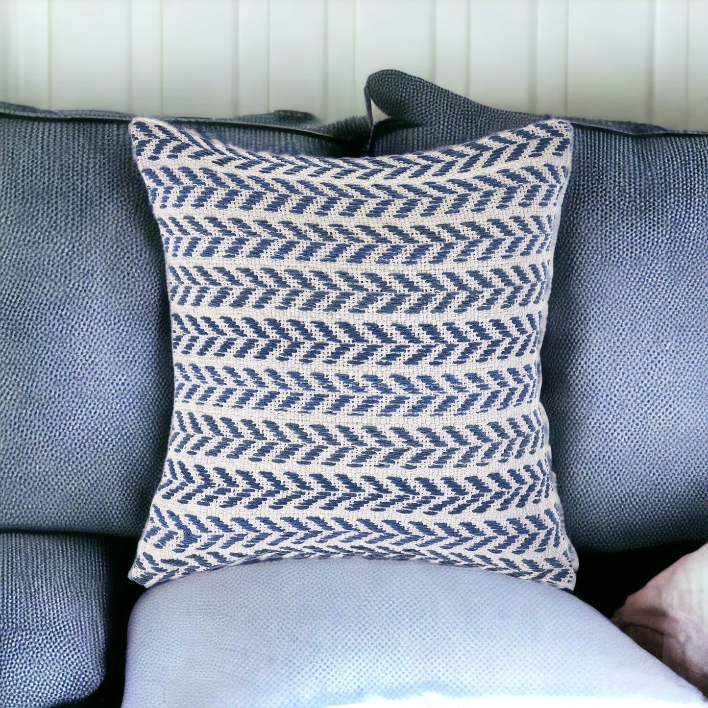 Set of Four 18" X 18" Yellow Beach Chevron Cotton Zippered Pillow
