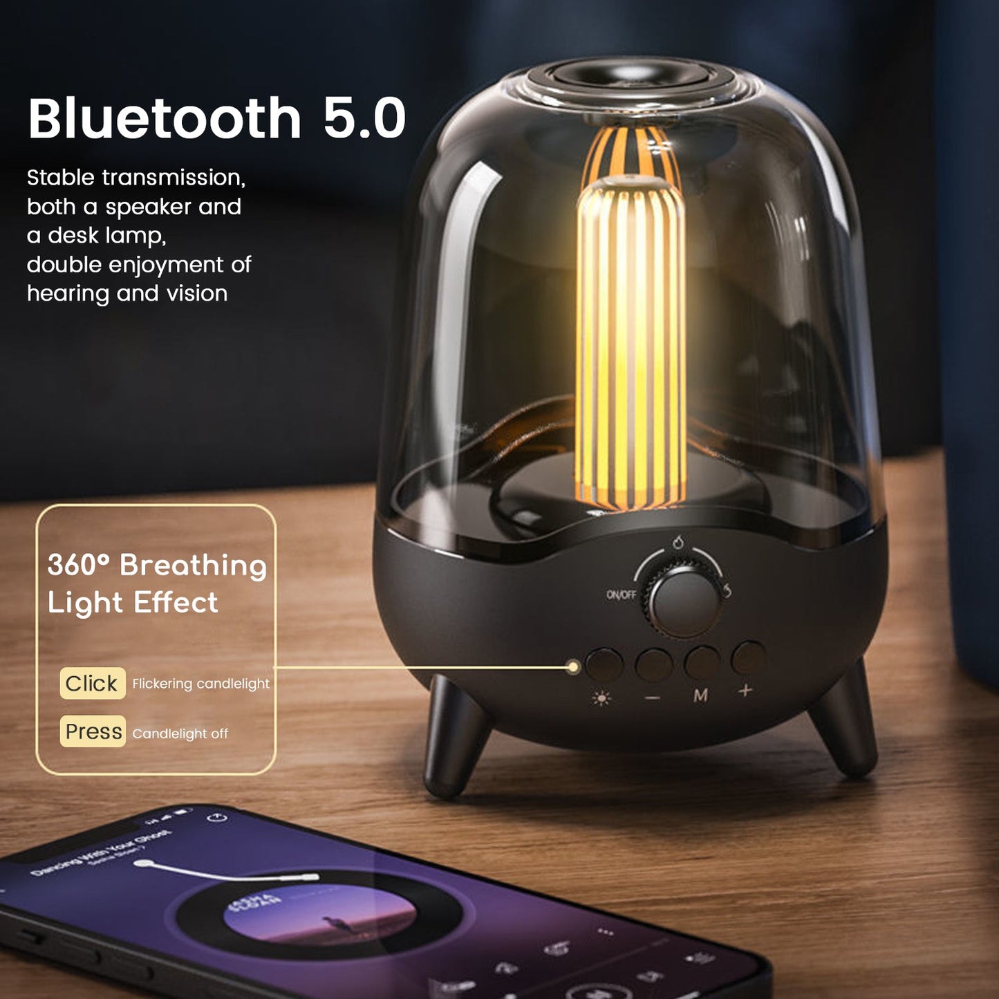 Portable Wireless Bluetooth Speaker Flickering Ambient Light