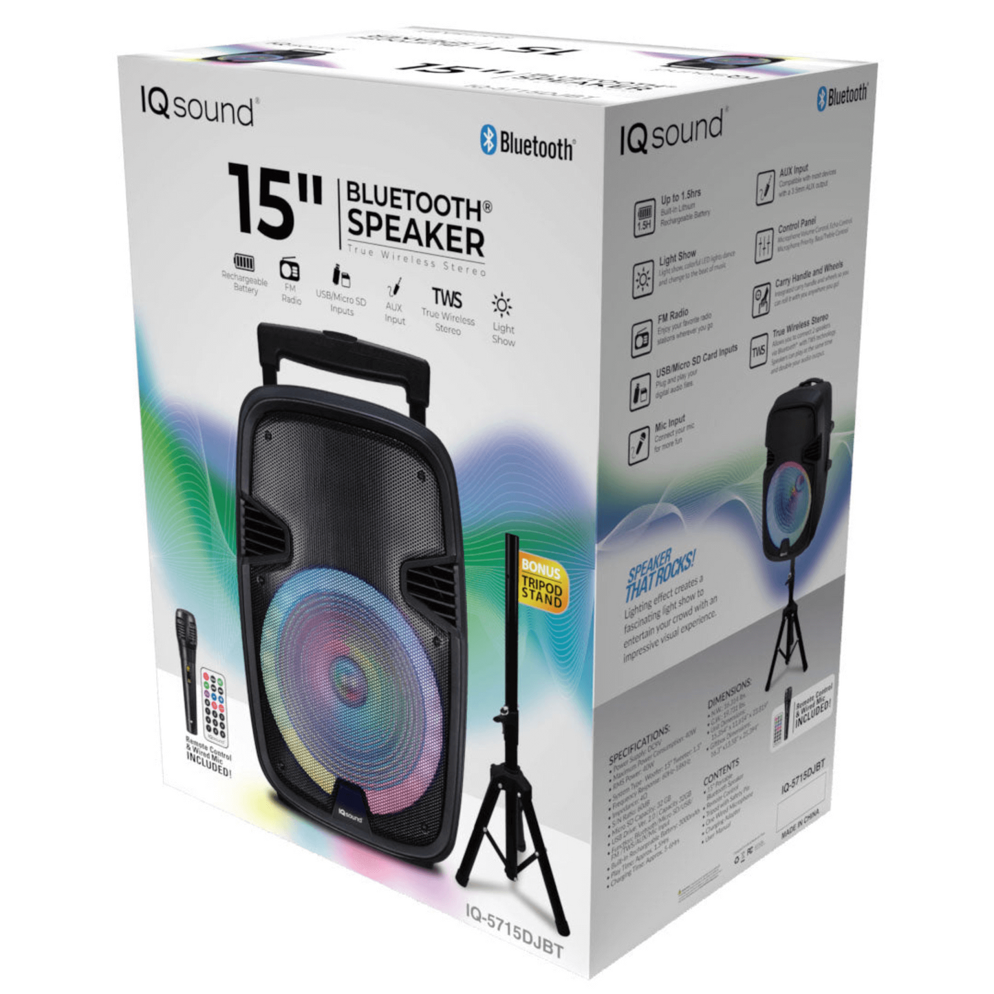 Supersonic 15" Portable Bluetooth Speaker with True Wireless Stereo &