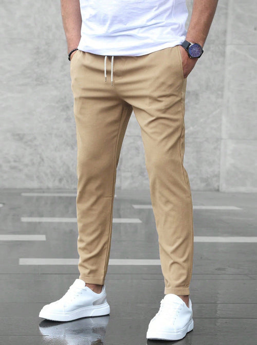 Men’s Slim Fit Casual Pants With Drawstring & Pockets