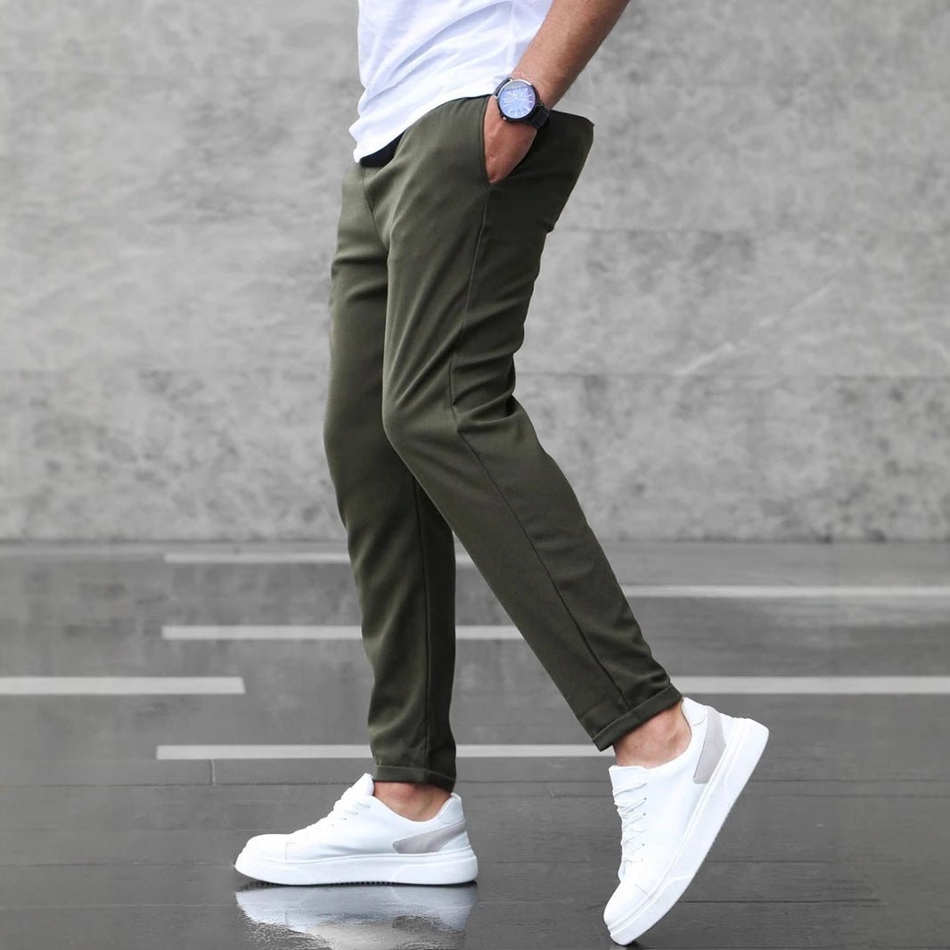 Men’s Slim Fit Casual Pants With Drawstring & Pockets