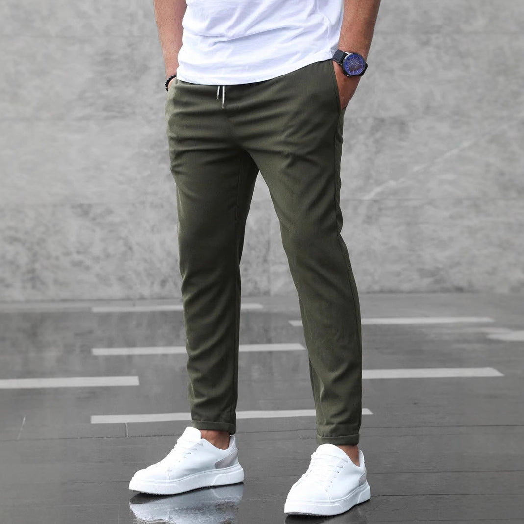 Men’s Slim Fit Casual Pants With Drawstring & Pockets