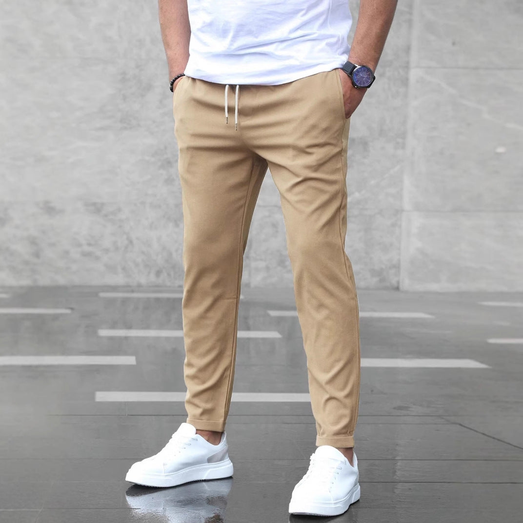 Men’s Slim Fit Casual Pants With Drawstring & Pockets