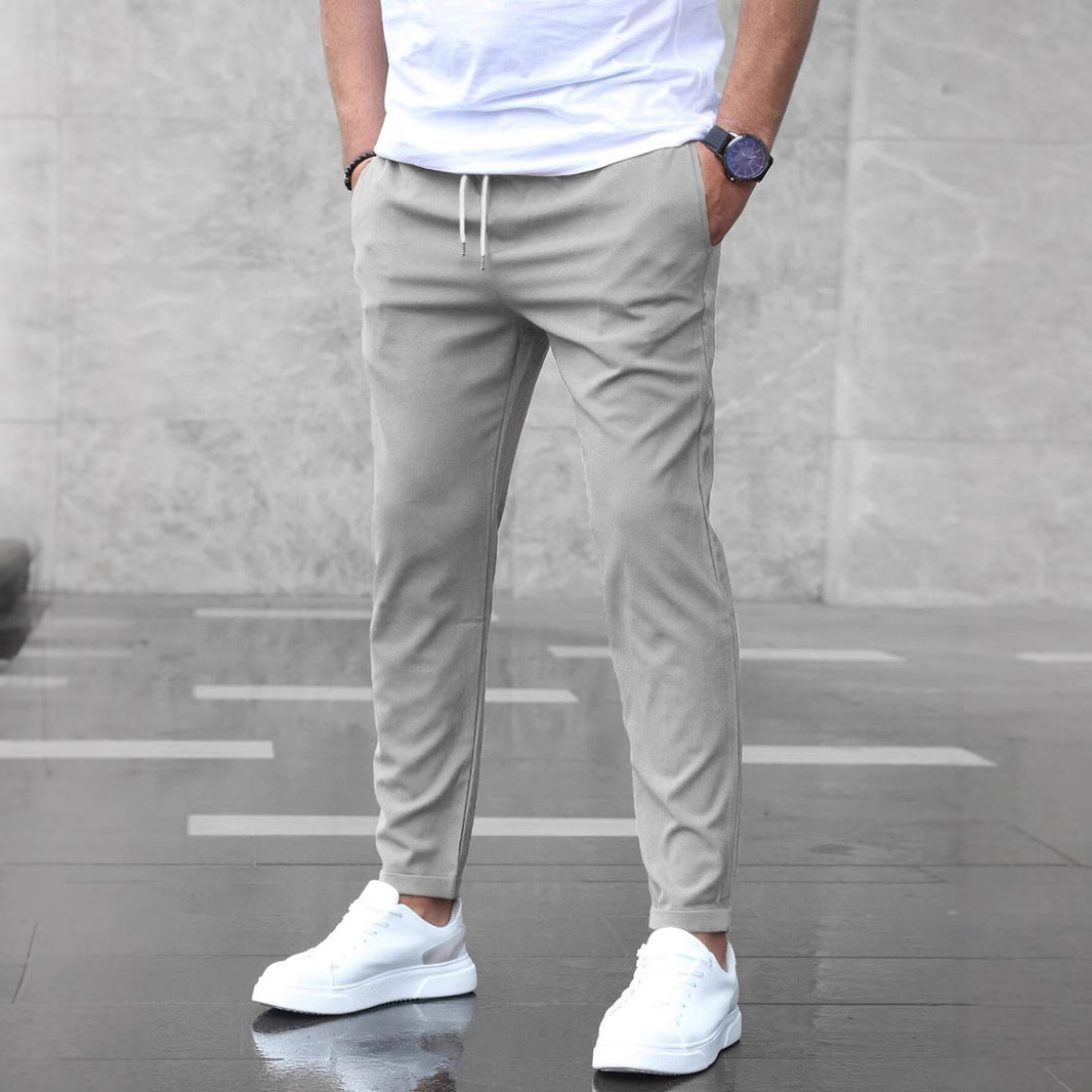 Men’s Slim Fit Casual Pants With Drawstring & Pockets