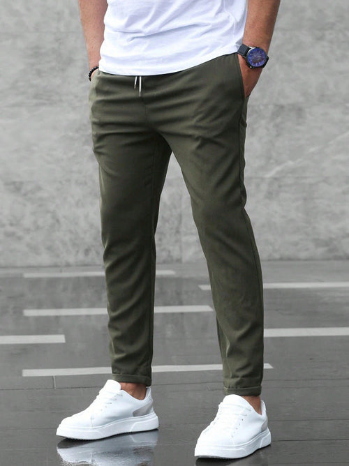 Men’s Slim Fit Casual Pants With Drawstring & Pockets