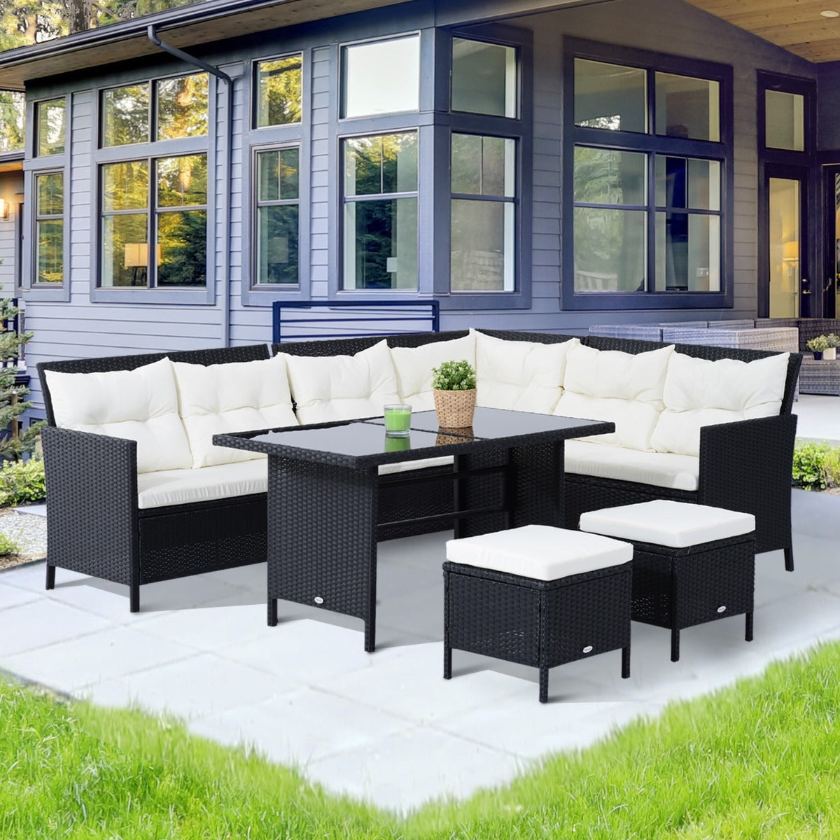 Outsunny 6pcs Garden Rattan Sofa Sets Wicker Furniture Set Outdoor
