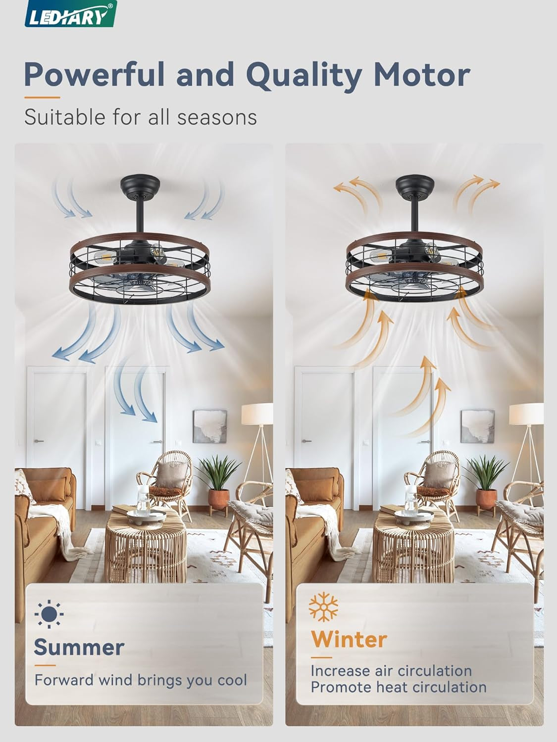 20 Inch Fandelier Caged Ceiling Fan with Light, Bladeless Ceiling Fan