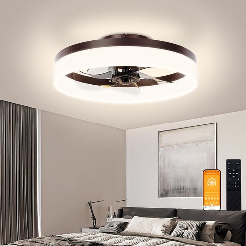 Brown Flush Mount Dimmable Bladeless Fan Light