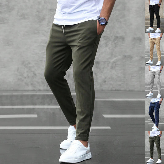Men’s Slim Fit Casual Pants With Drawstring & Pockets