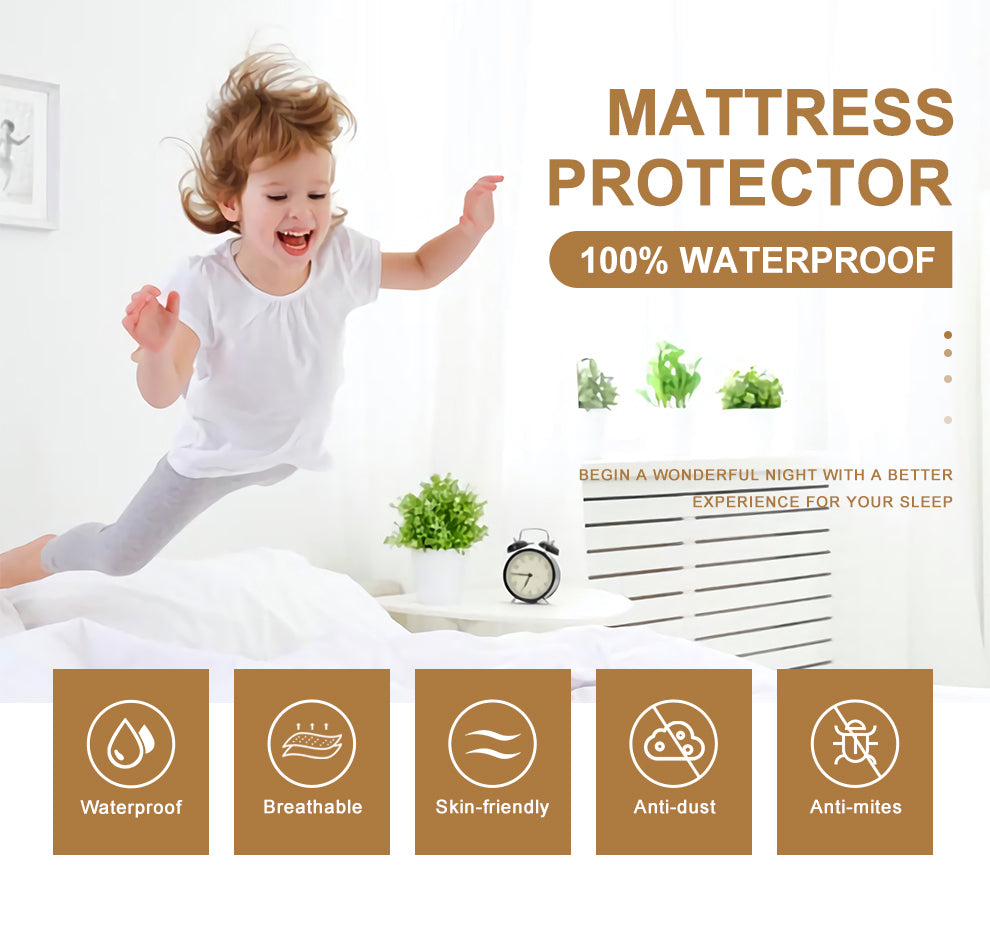 Solid Waterproof Bed Mattress Protector with Elastic Band Breathable