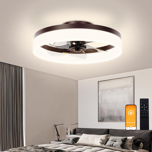 Brown Flush Mount Dimmable Bladeless Fan Light