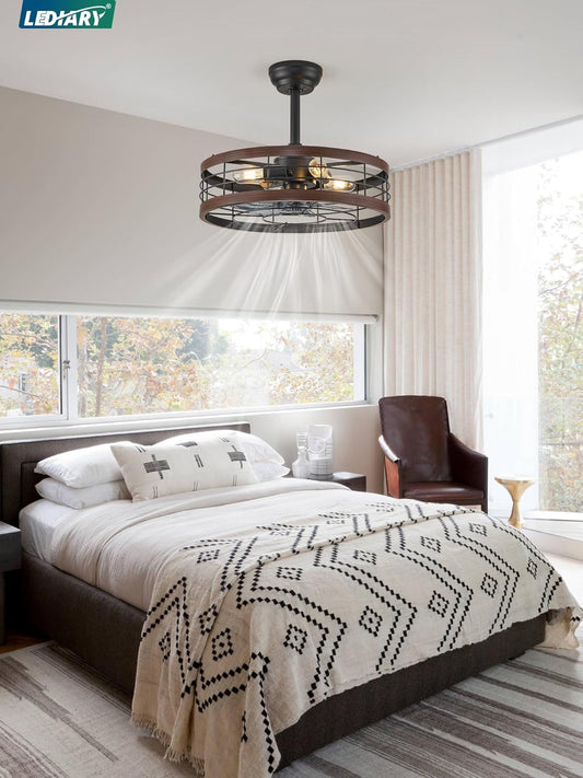 20 Inch Fandelier Caged Ceiling Fan with Light, Bladeless Ceiling Fan